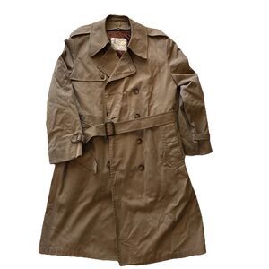 London Fog Vintage Men’s 42R Tan Lined Trench Coat Classic Winter Outerwear